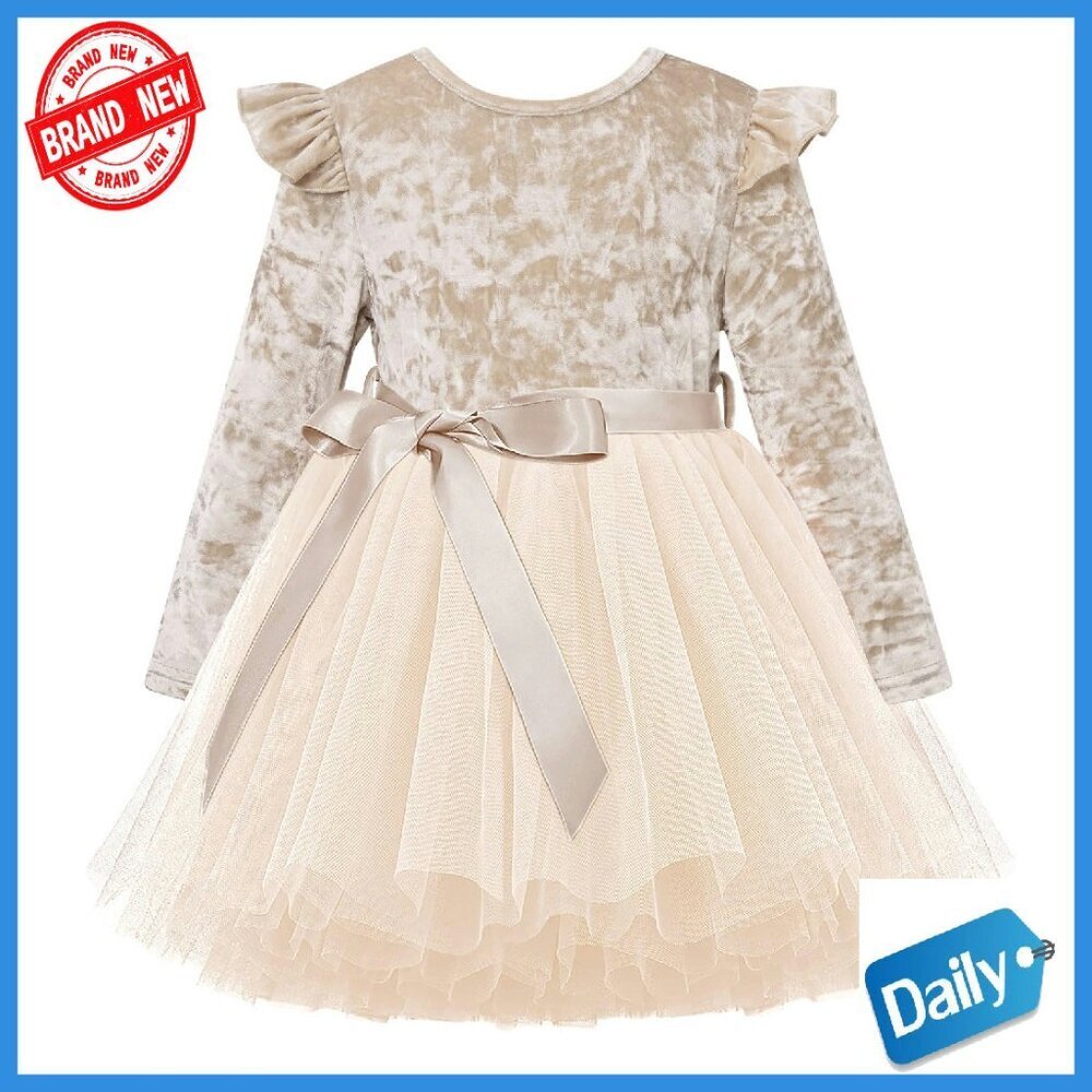 Toddler Velvet Tutu Dress Long Sleeve Holiday Party Size 1-6T